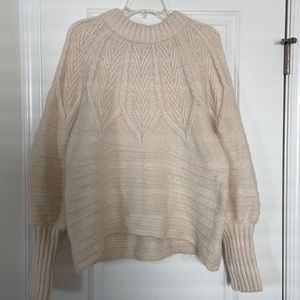 White wool puff sleeve sweater